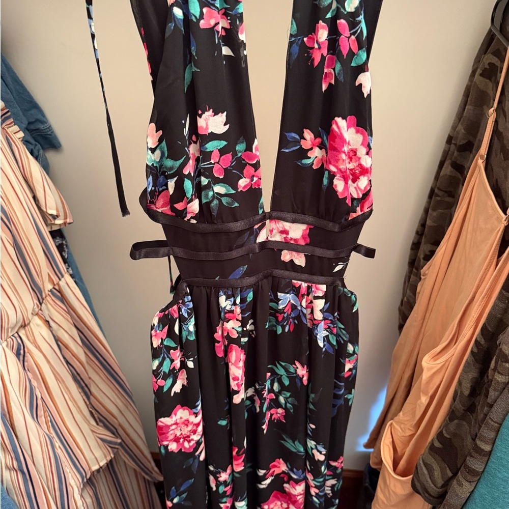 Express Black Dress with Floral Accents